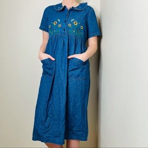 Collared dress denim and floral. Cottage core